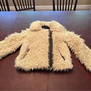 Free People Shaggy Faux Sherpa Moto Jacket Ivory M.